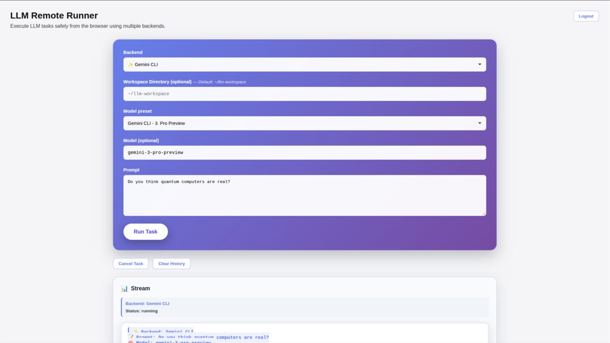 LLM Remote Runner Screenshot