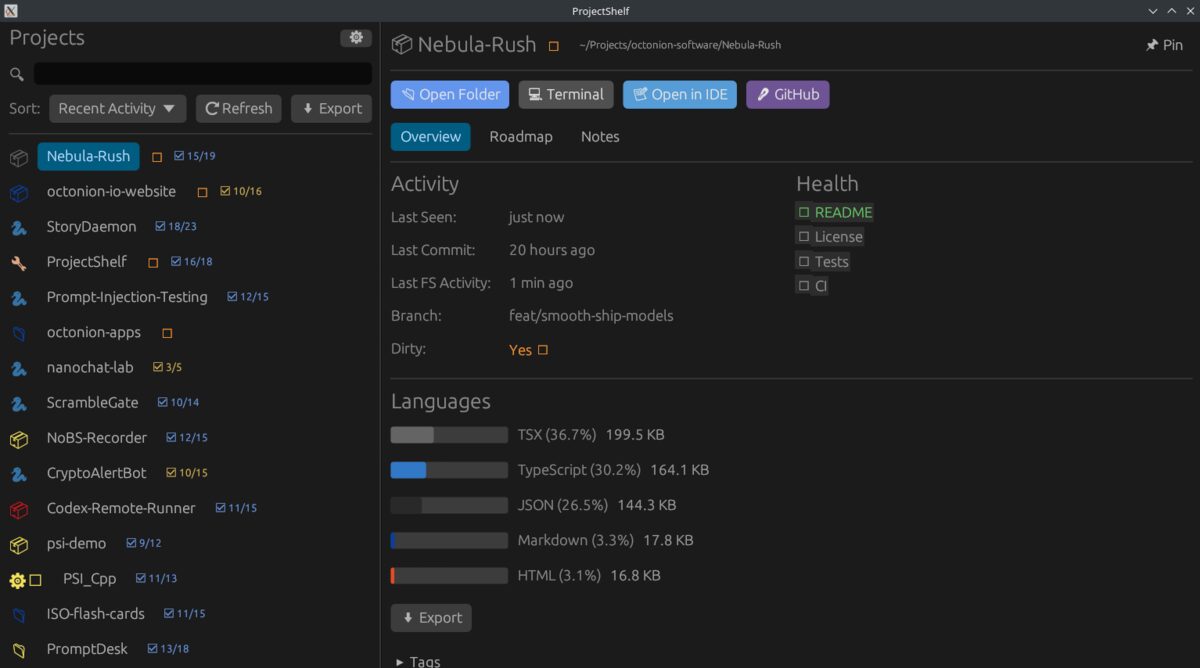 ProjectShelf Screenshot